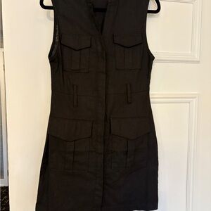 Black Cotton & Linen Cargo Dress